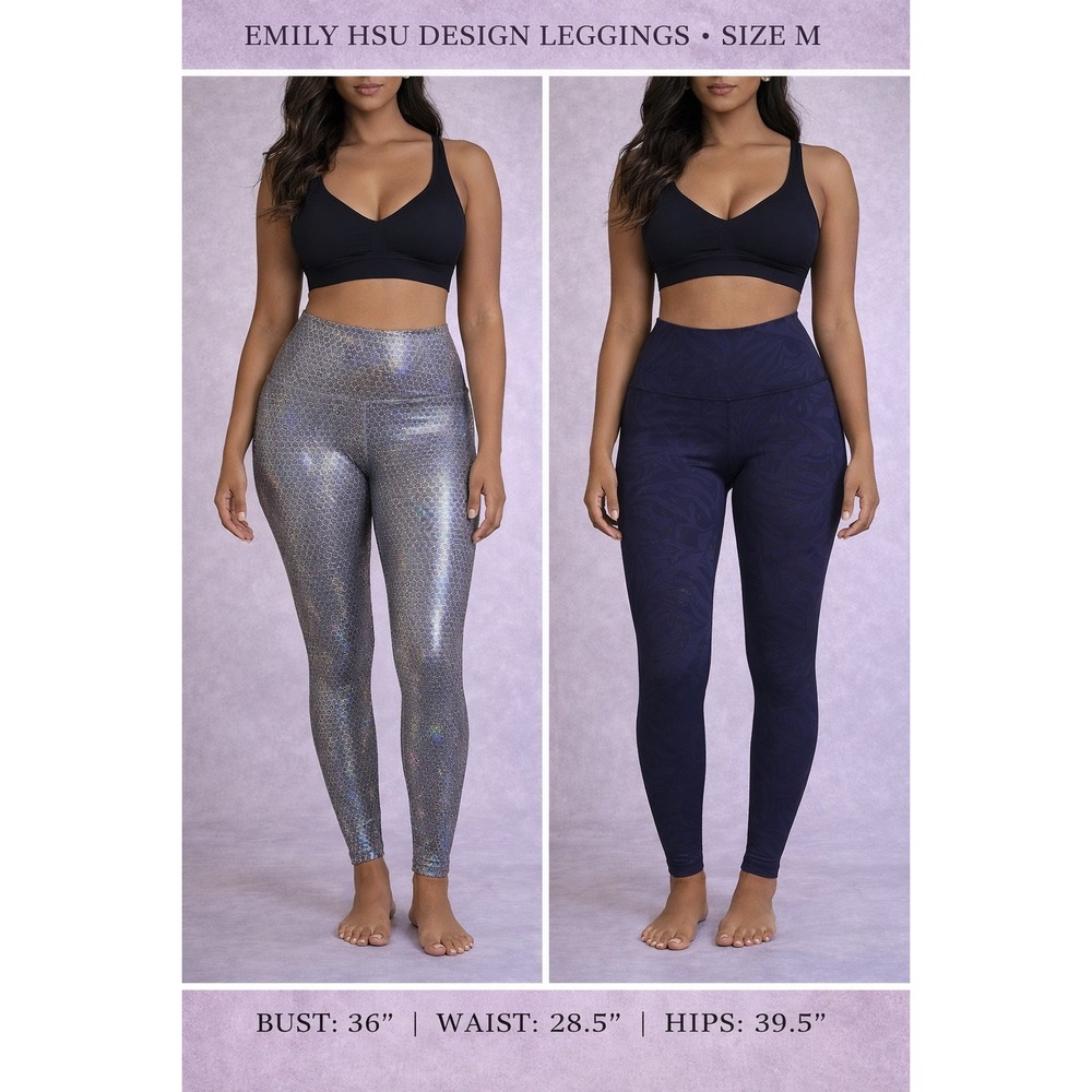 Emily Hsu Designs Leggings Bundle Size M Silver Holographic Navy High Waisted2pk